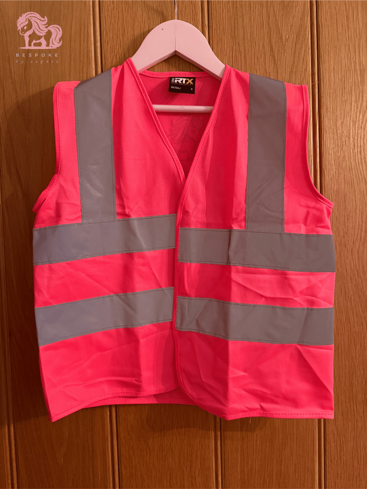 Kids hi vis vest pink - Young Rider Please Pass Wide & Slow - Bespoke By Sophia