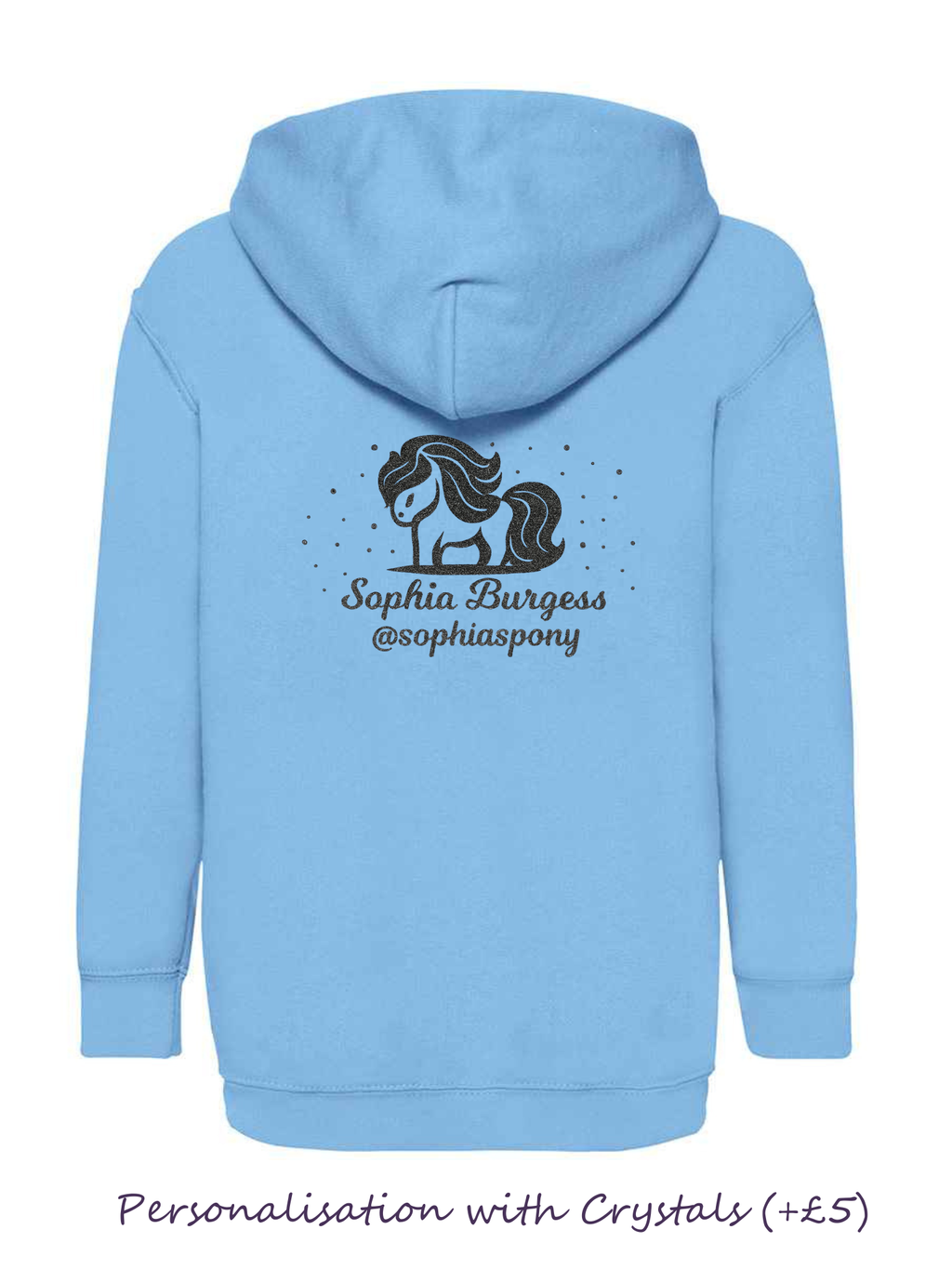 Personalised Pony Hoody Sky Blue with Black Pony Logo and name