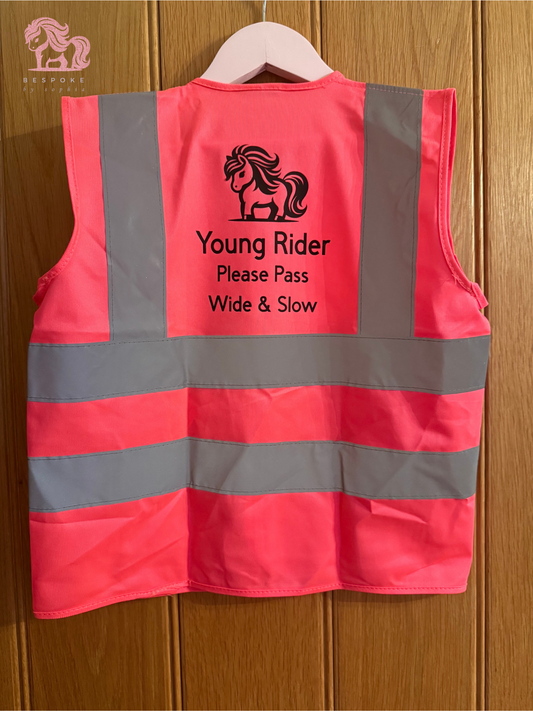 Kids hi vis vest pink - Young Rider Please Pass Wide & Slow