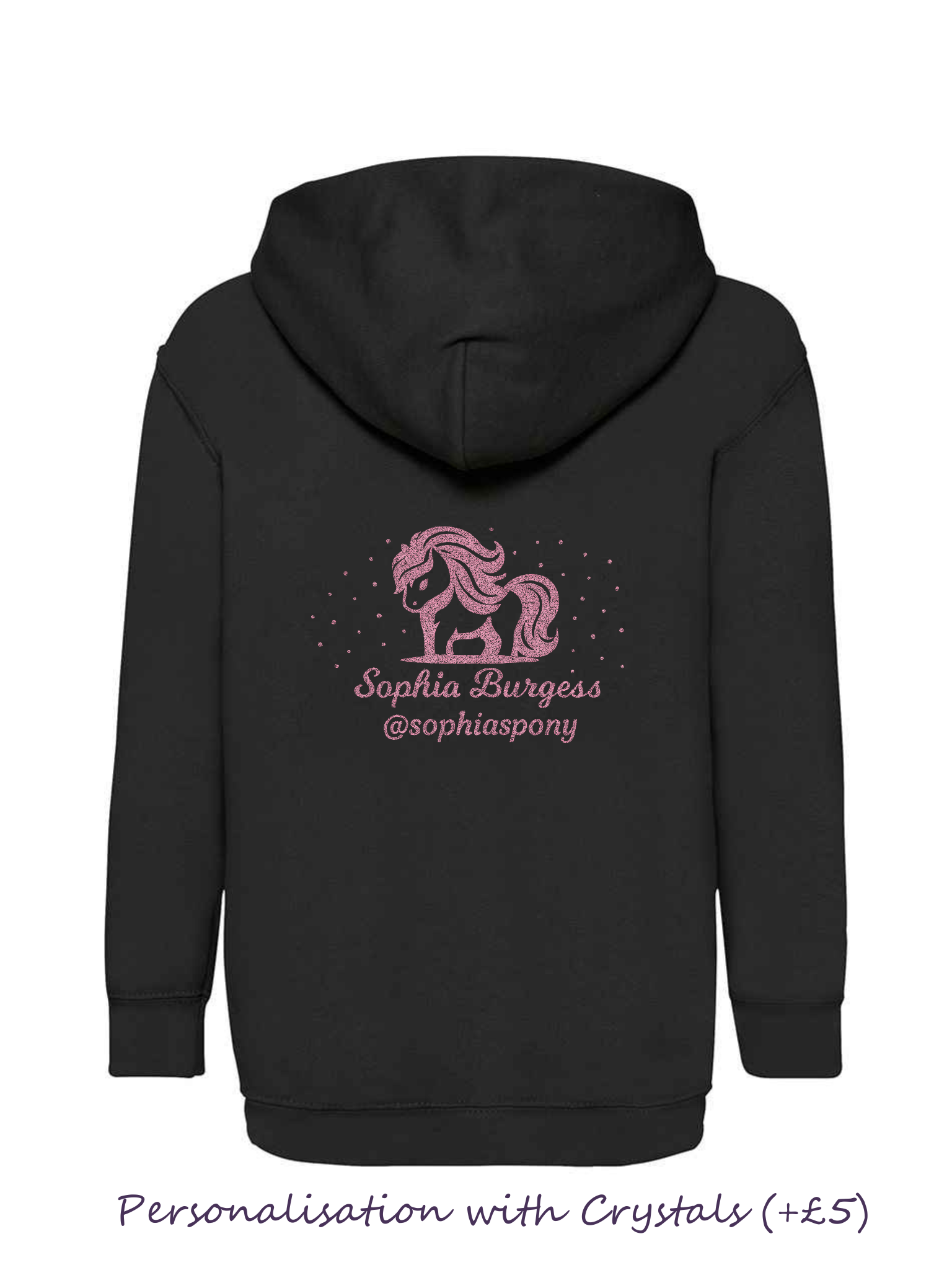 Personalised Pony Hoody Black with Pink Pony Logo and name