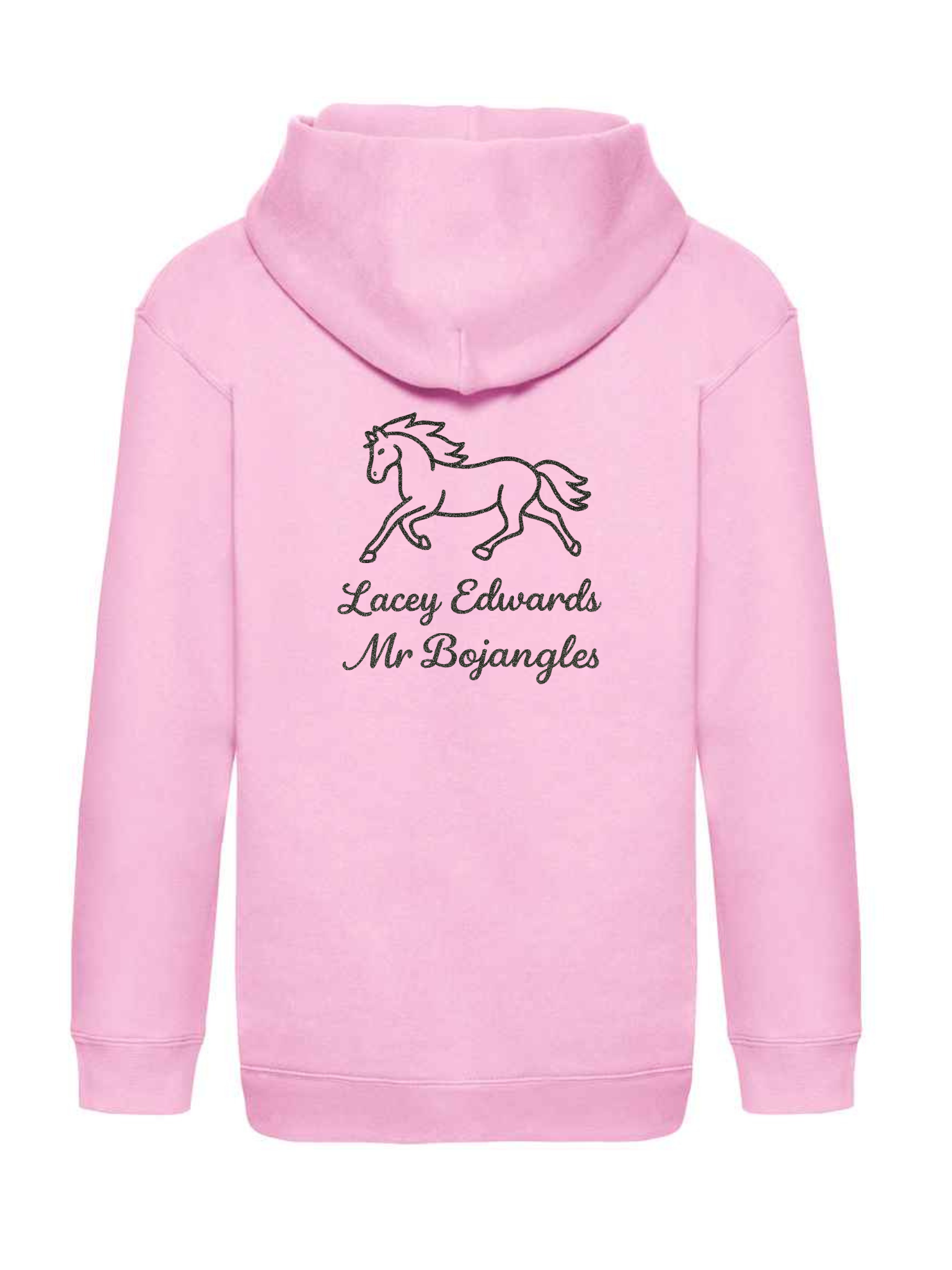 Personalised Hoody Pink with Black trotting pony and name