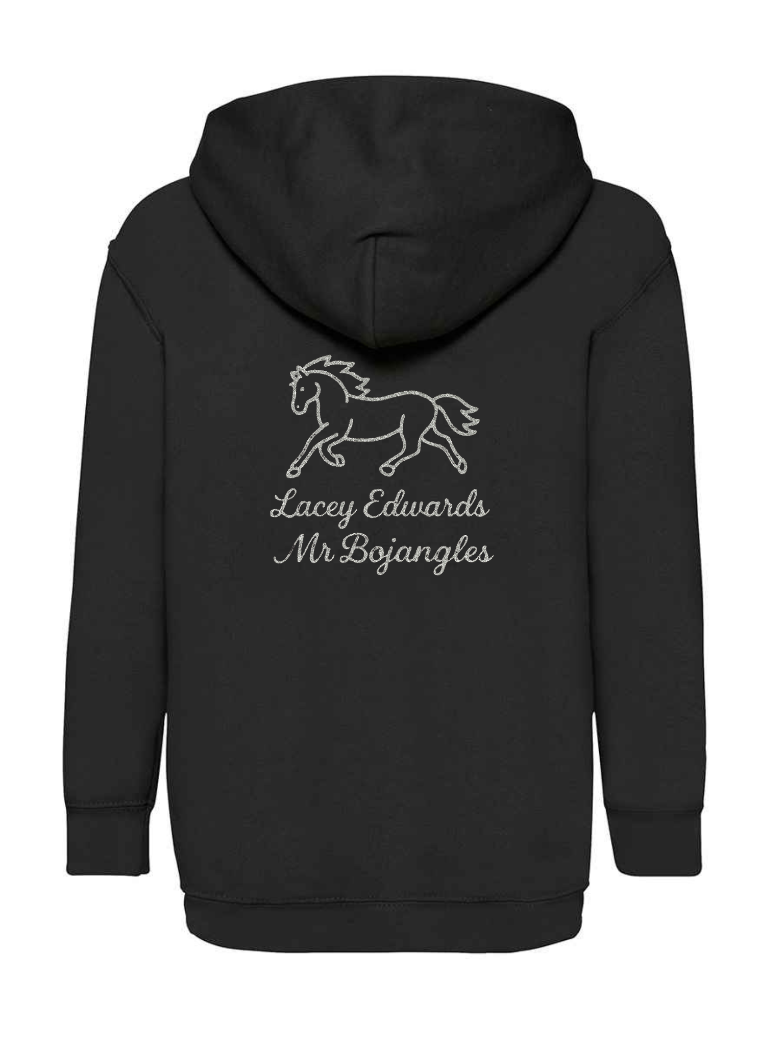 Personalised Hoody Black with Silver trotting pony and name