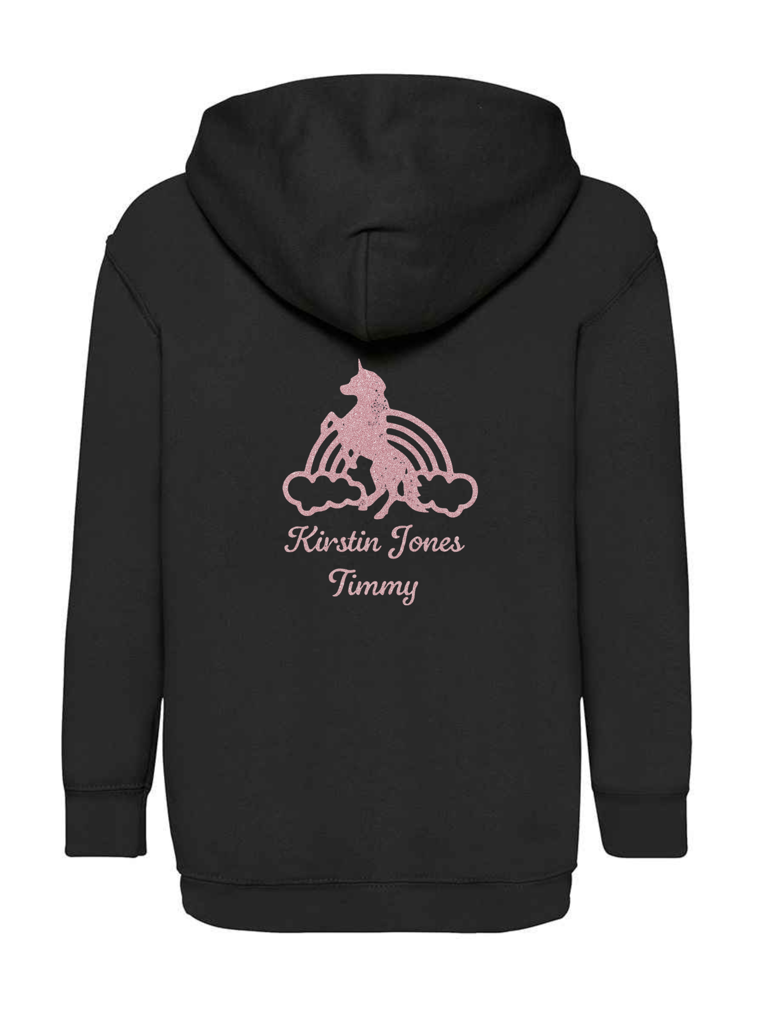 Personalised Hoody Black with Pink Unicorn Rainbow and name