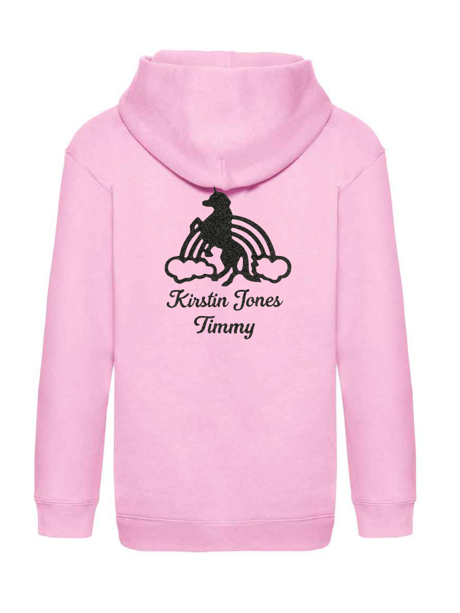 Personalised Hoody Pink with Black Unicorn Rainbow and name