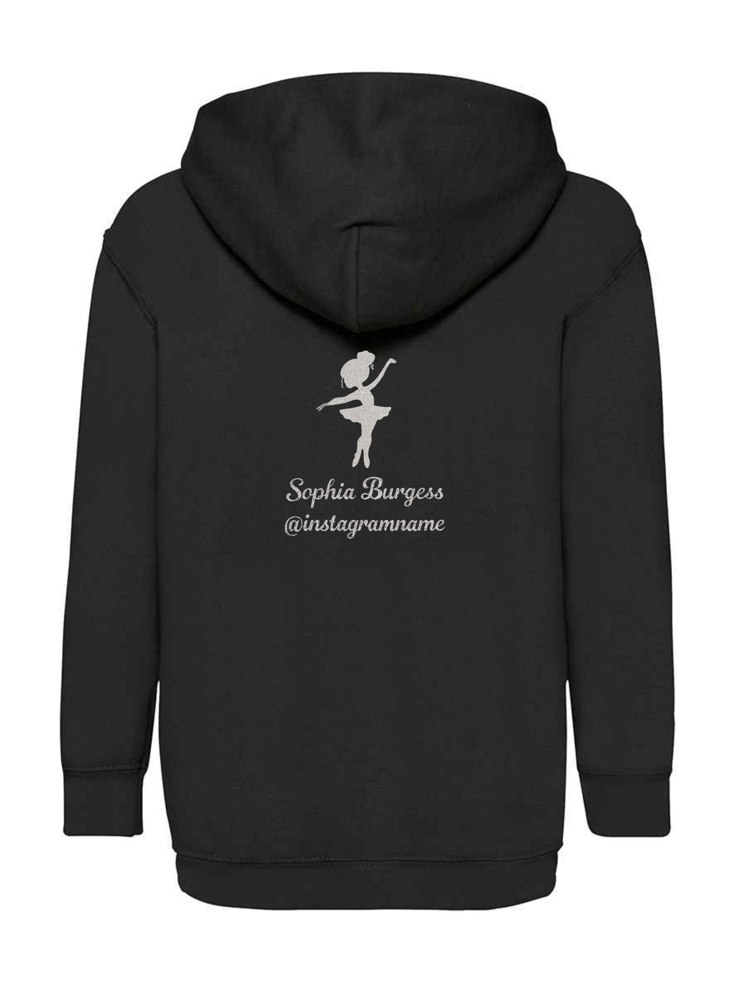 Personalised Hoody Black with Silver Ballerina and name