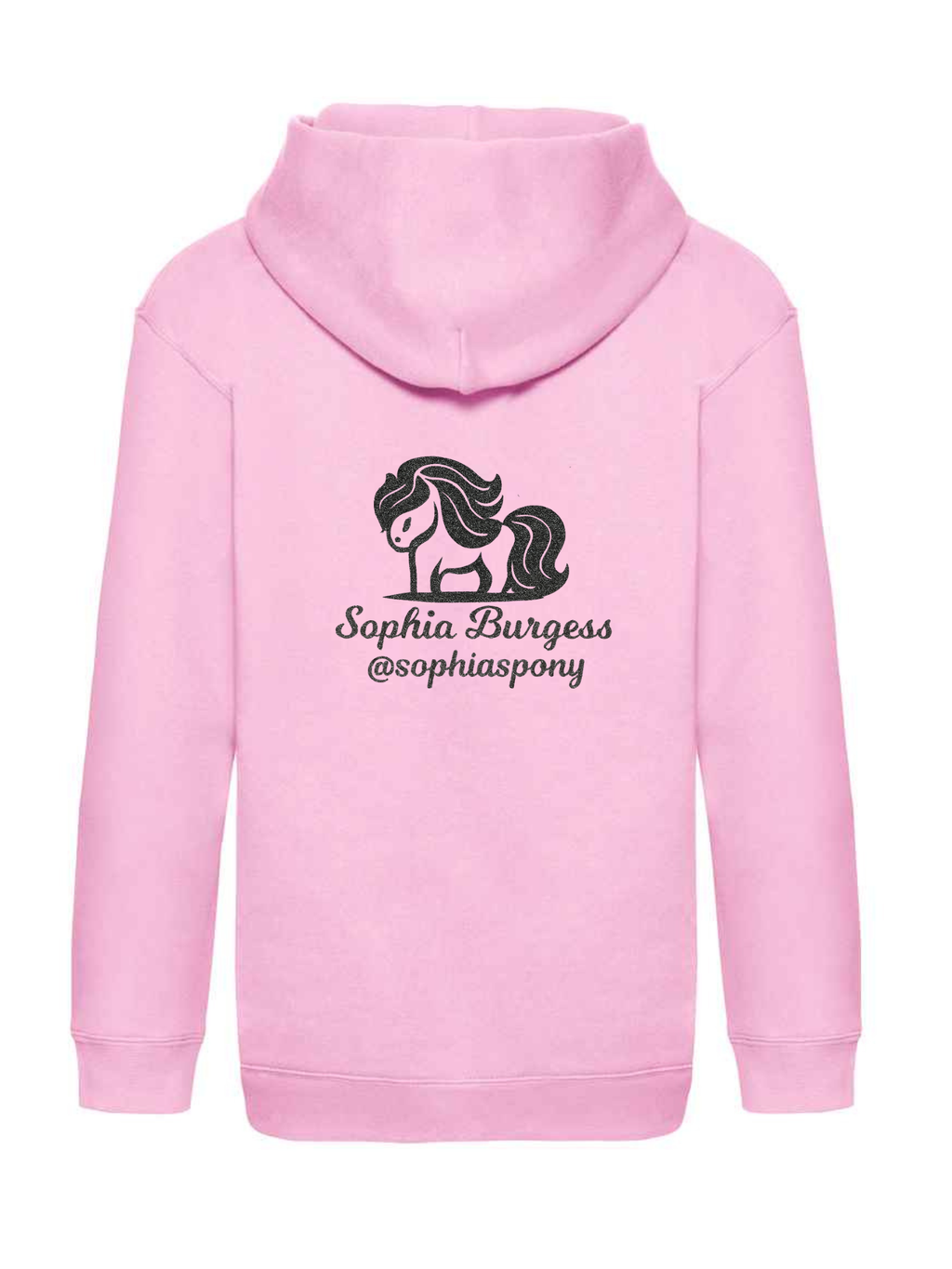 Personalised Pony Hoody Pink with Black Pony Logo and name