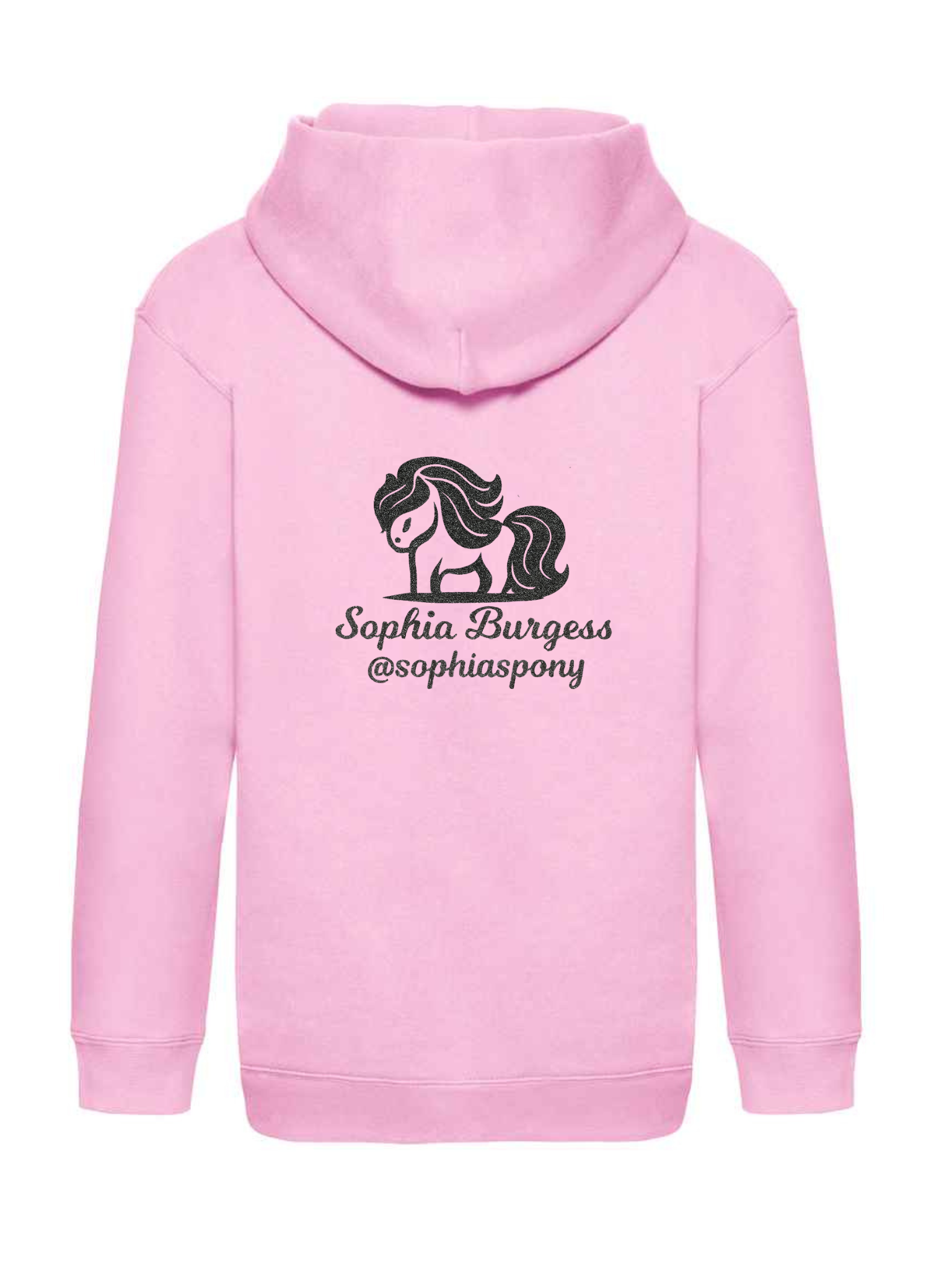 Personalised Pony Hoody Pink with Black Pony Logo and name