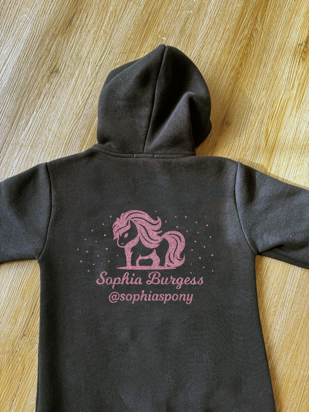 Personalised Pony Onesie Black with Pink Pony Logo and name