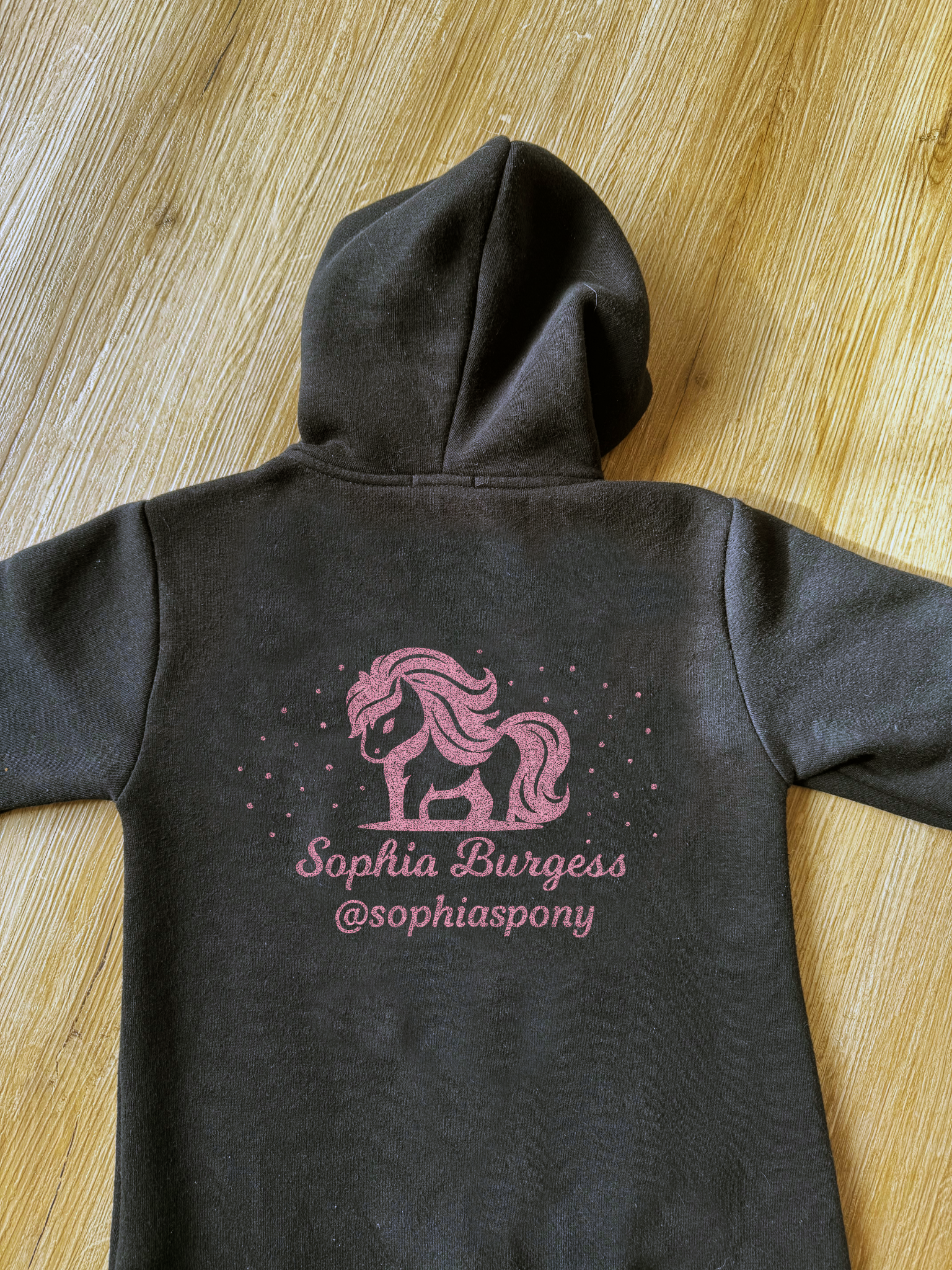 Personalised Pony Onesie Black with Pink Pony Logo and name