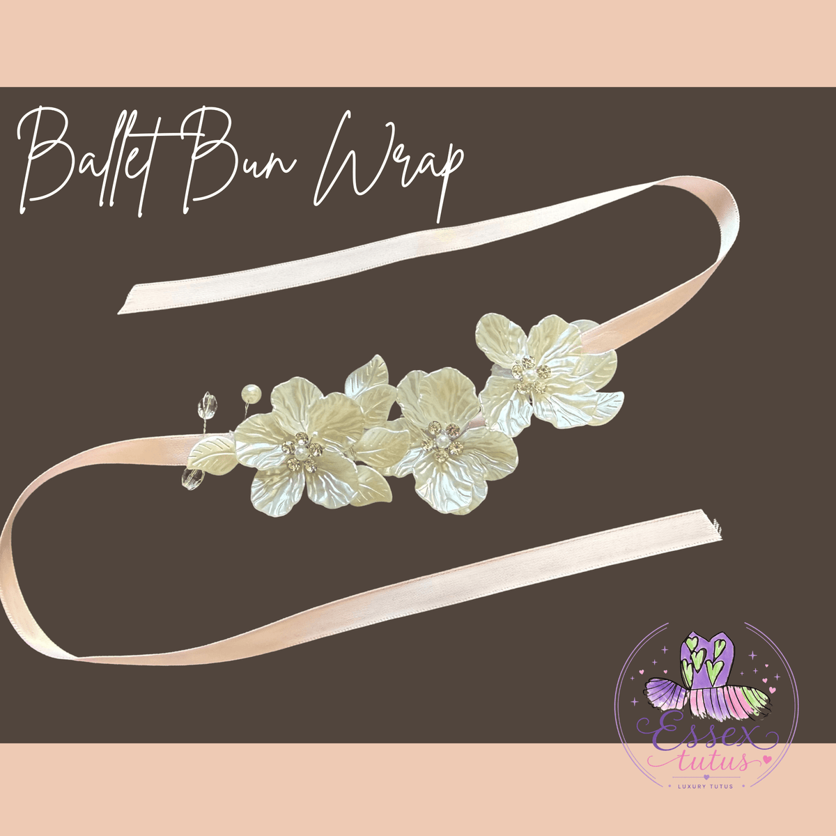 Ballet Bun Wrap Pink with White Flowers - Bespoke By Sophia