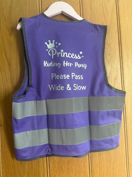 Kids hi vis vest purple - Princess Please Pass Wide & Slow - Bespoke By Sophia
