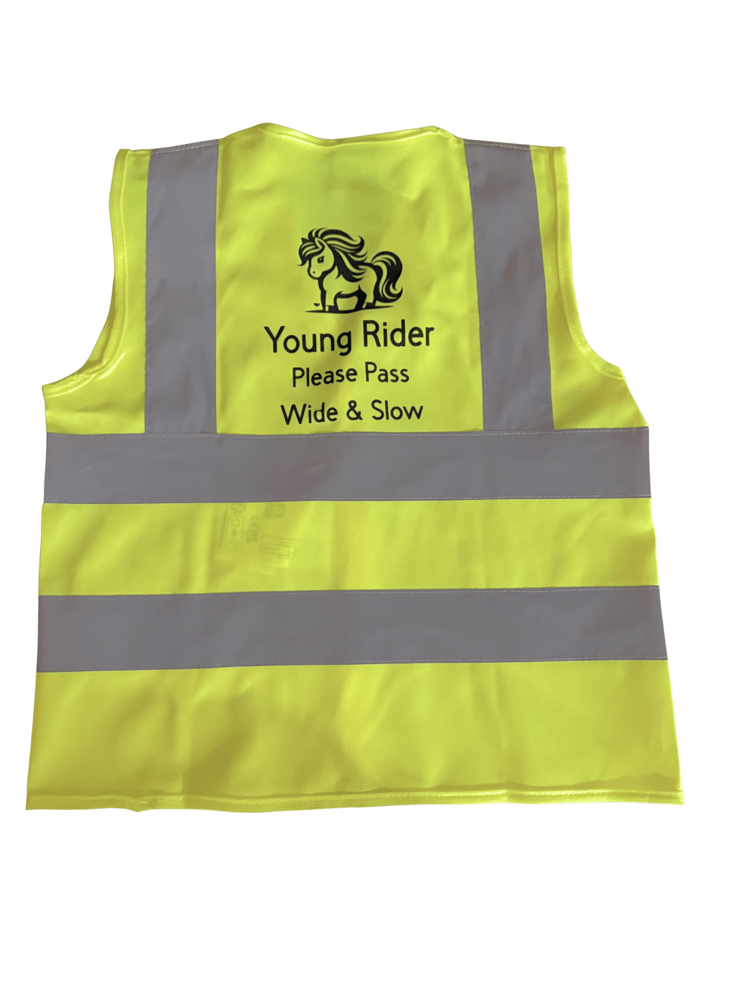 Kids hi vis vest yellow - Young Rider Please Pass Wide & Slow - Bespoke By Sophia