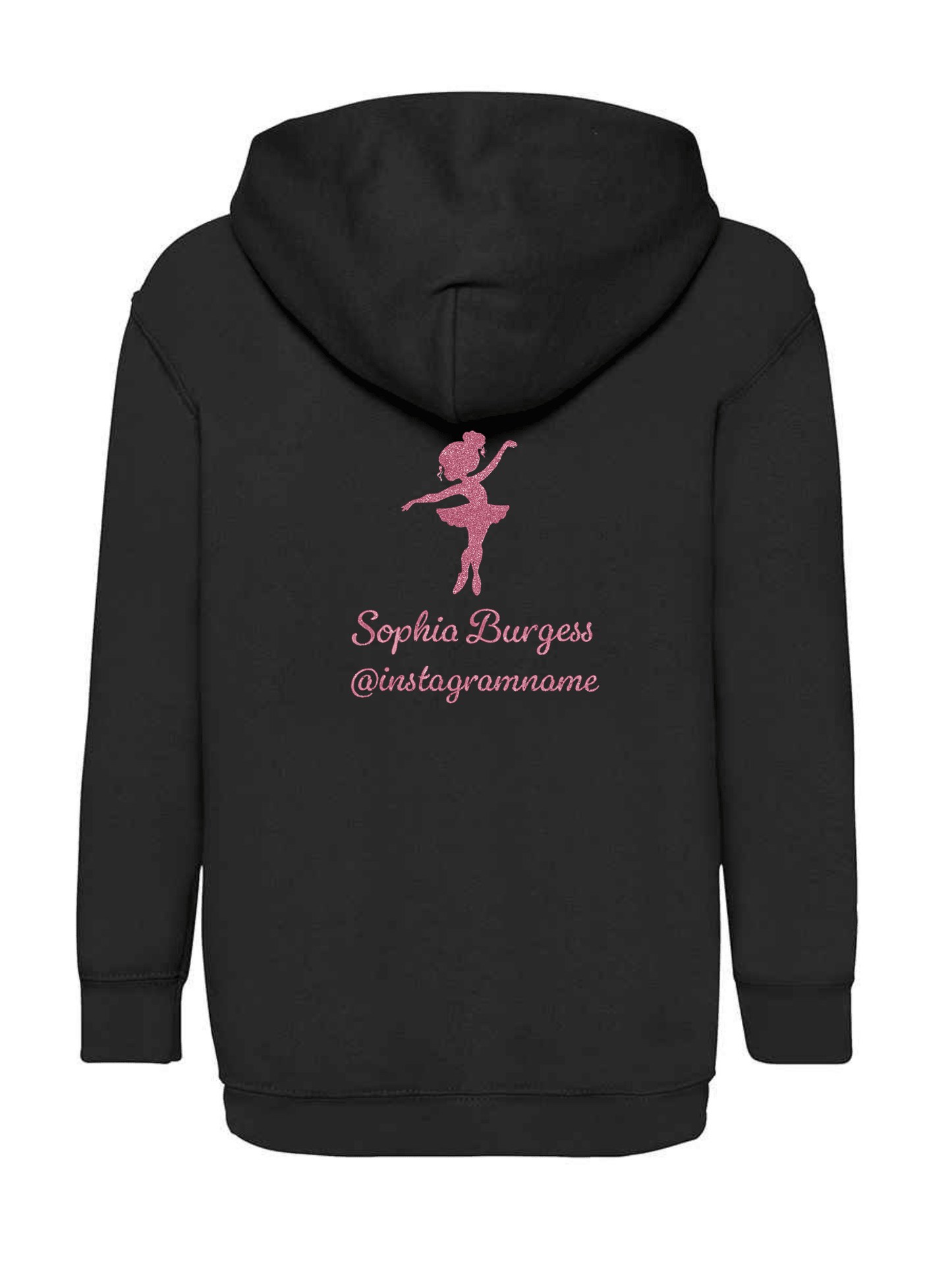 Personalised Hoody Black with Pink Ballerina and name - Bespoke By Sophia