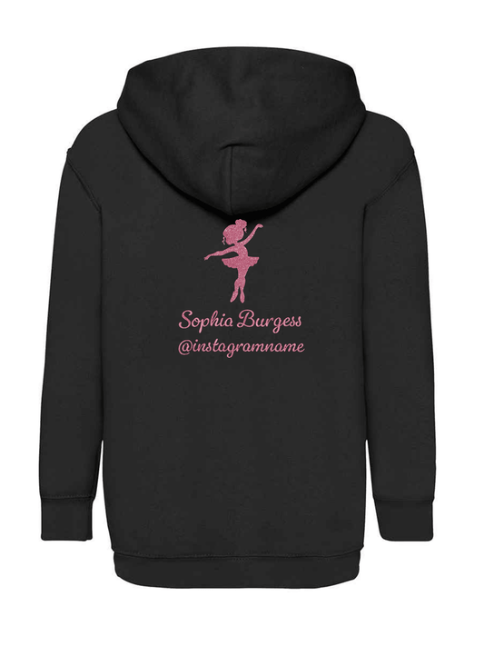 Personalised Hoody Black with Pink Ballerina and name - Bespoke By Sophia