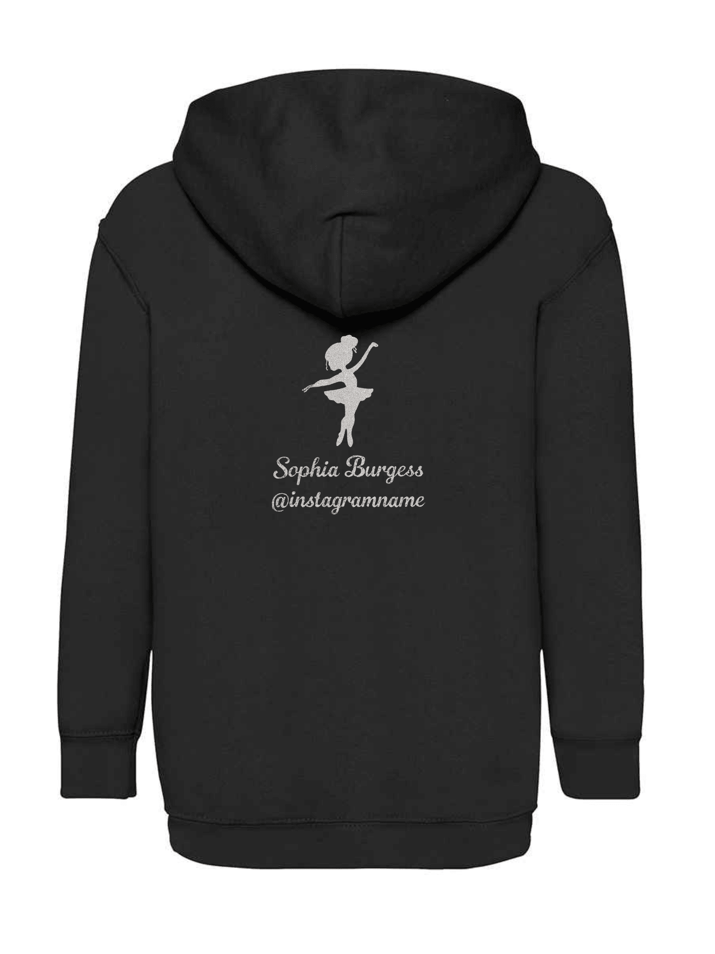 Personalised Hoody Black with Silver Ballerina and name - Bespoke By Sophia