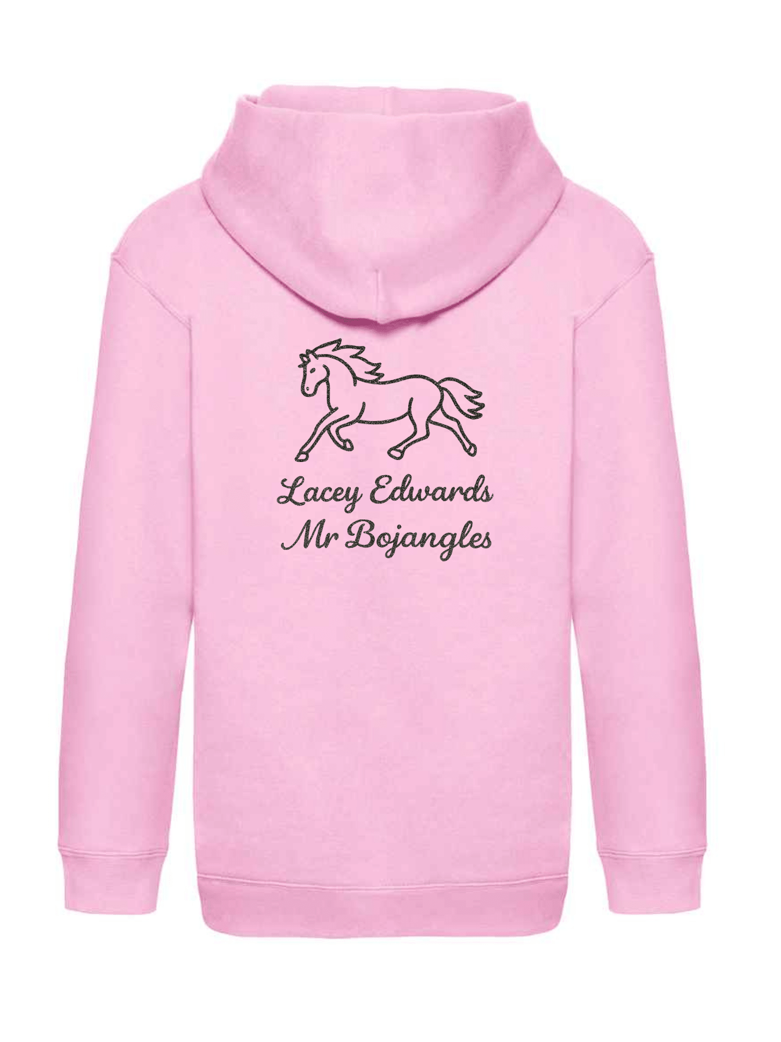 Personalised Hoody Pink with Black trotting pony and name - Bespoke By Sophia