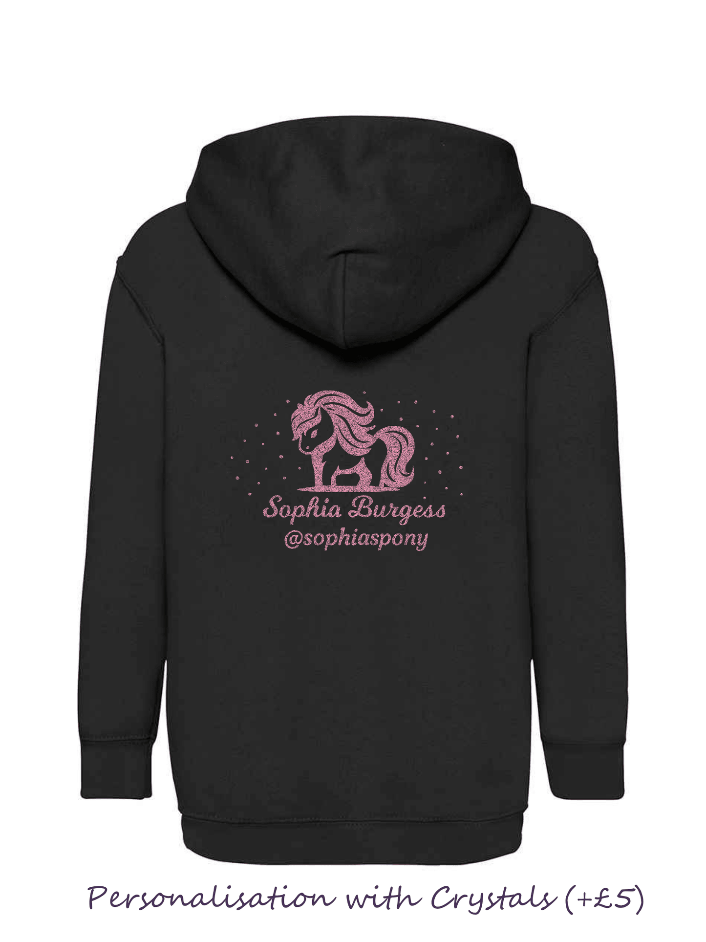 Personalised Pony Hoody Black with Pink Pony Logo and name - Bespoke By Sophia