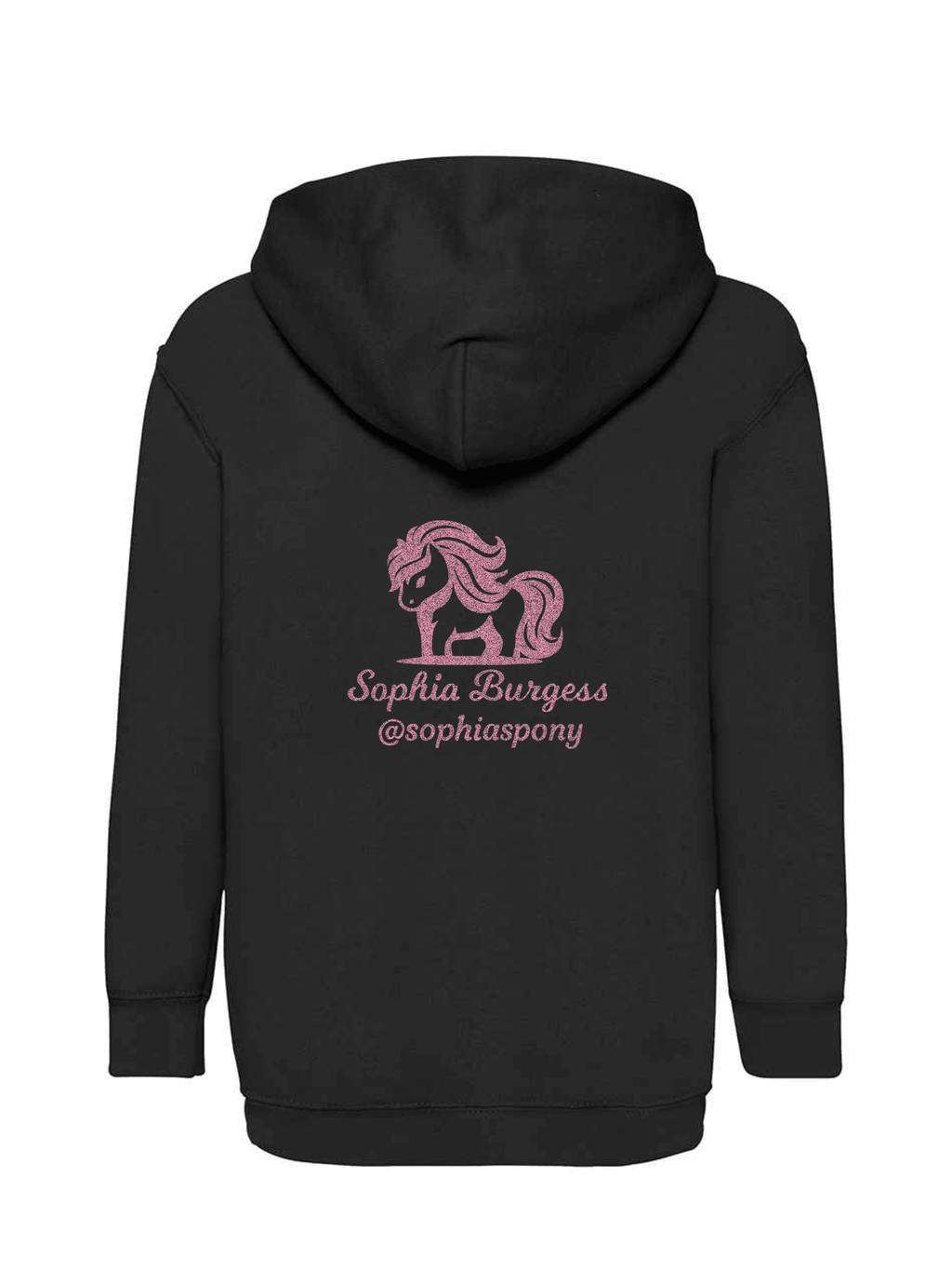 Personalised Pony Hoody Black with Pink Pony Logo and name - Bespoke By Sophia