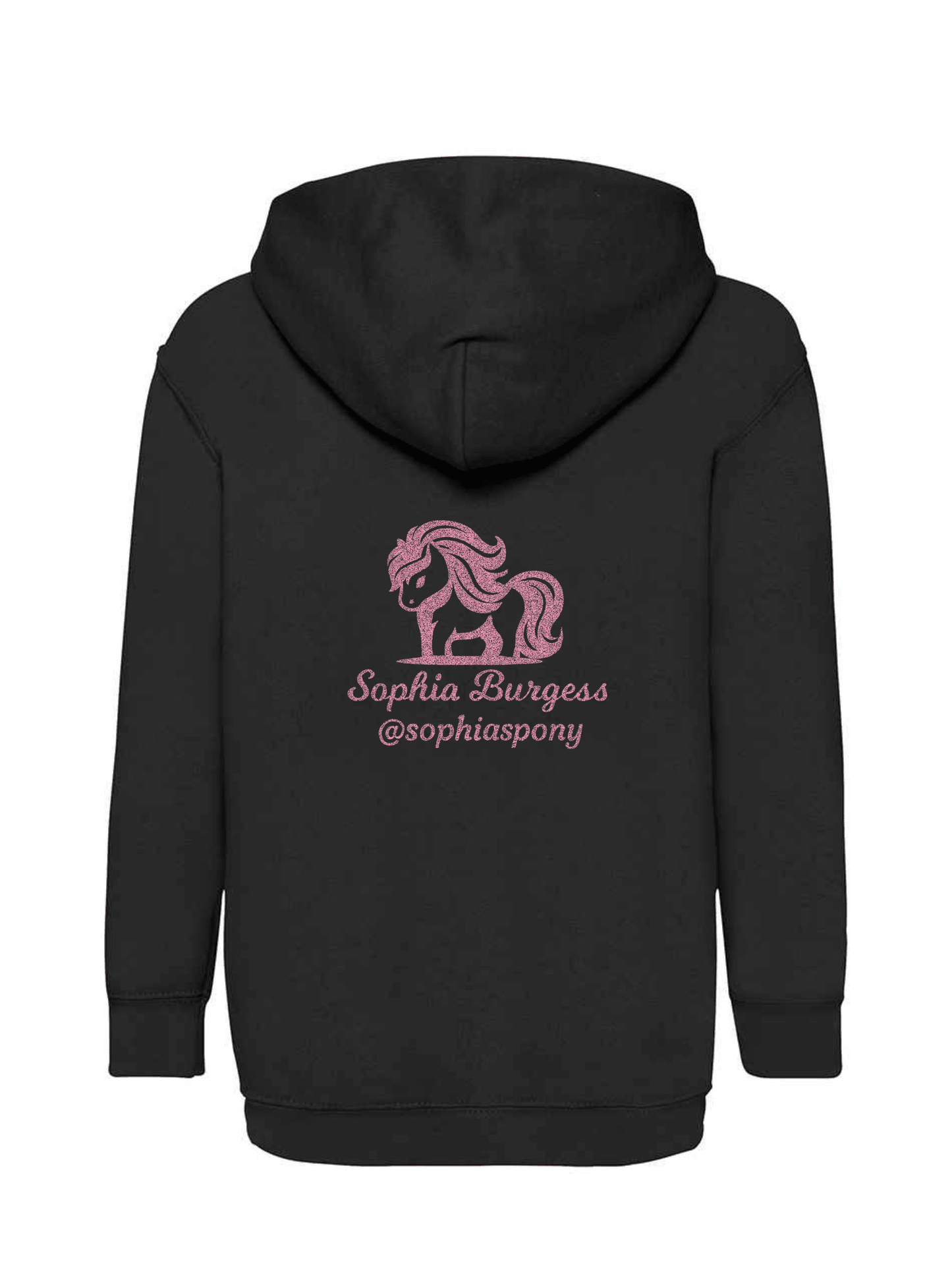Personalised Pony Hoody Black with Pink Pony Logo and name - Bespoke By Sophia