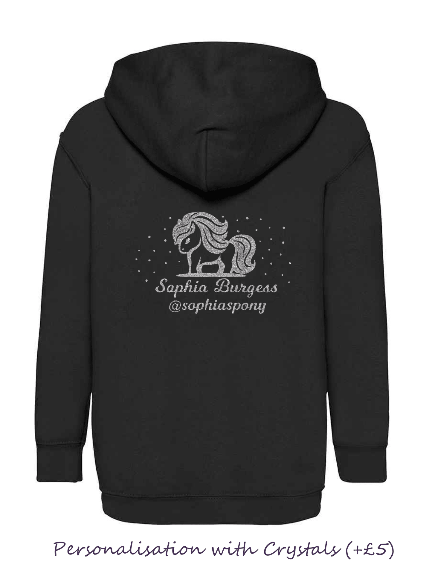 Personalised Pony Hoody Black with Silver Pony Logo and name - Bespoke By Sophia