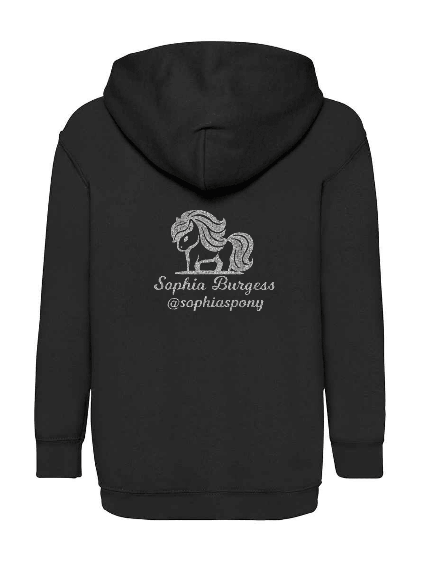 Personalised Pony Hoody Black with Silver Pony Logo and name - Bespoke By Sophia