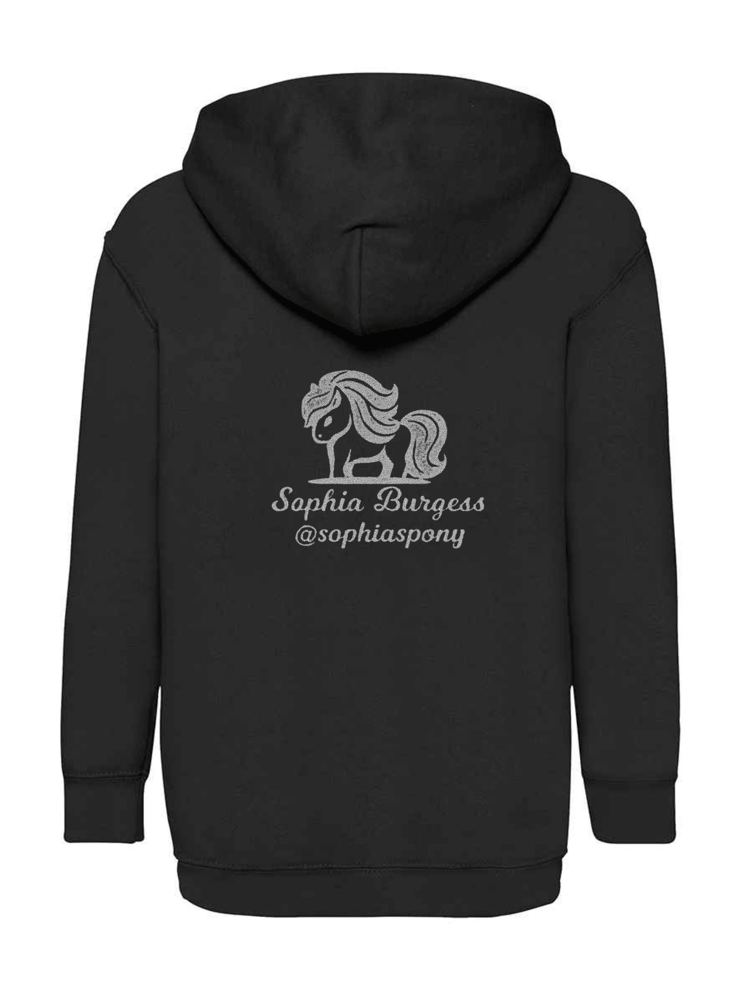 Personalised Pony Hoody Black with Silver Pony Logo and name - Bespoke By Sophia
