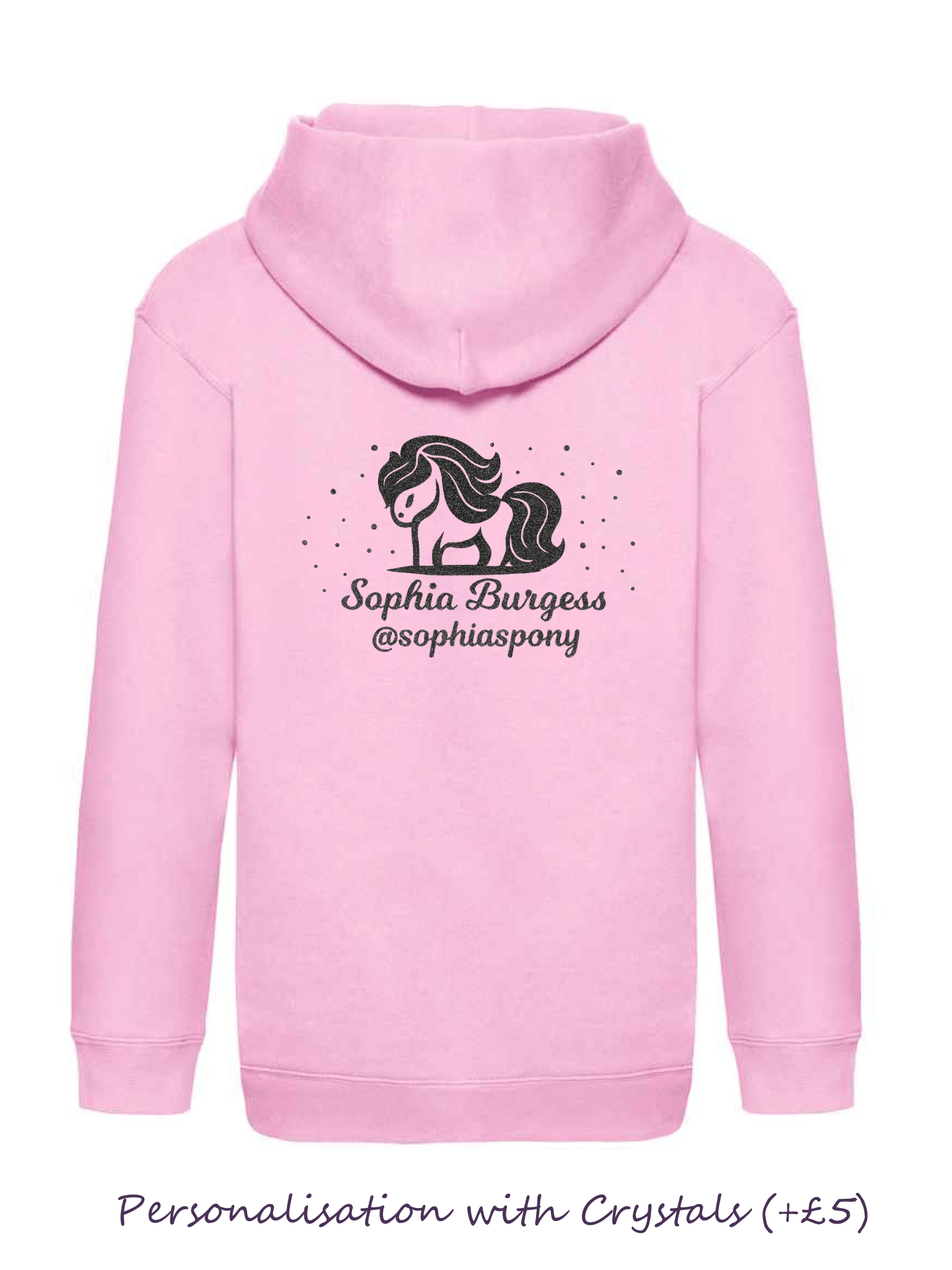 Personalised Pony Hoody Pink with Black Pony Logo and name - Bespoke By Sophia