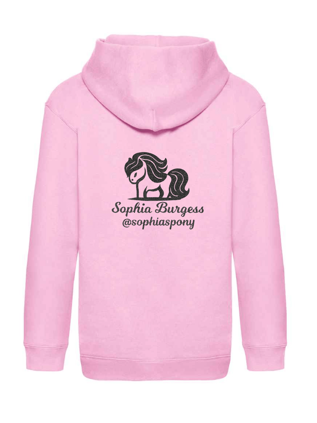 Personalised Pony Hoody Pink with Black Pony Logo and name - Bespoke By Sophia