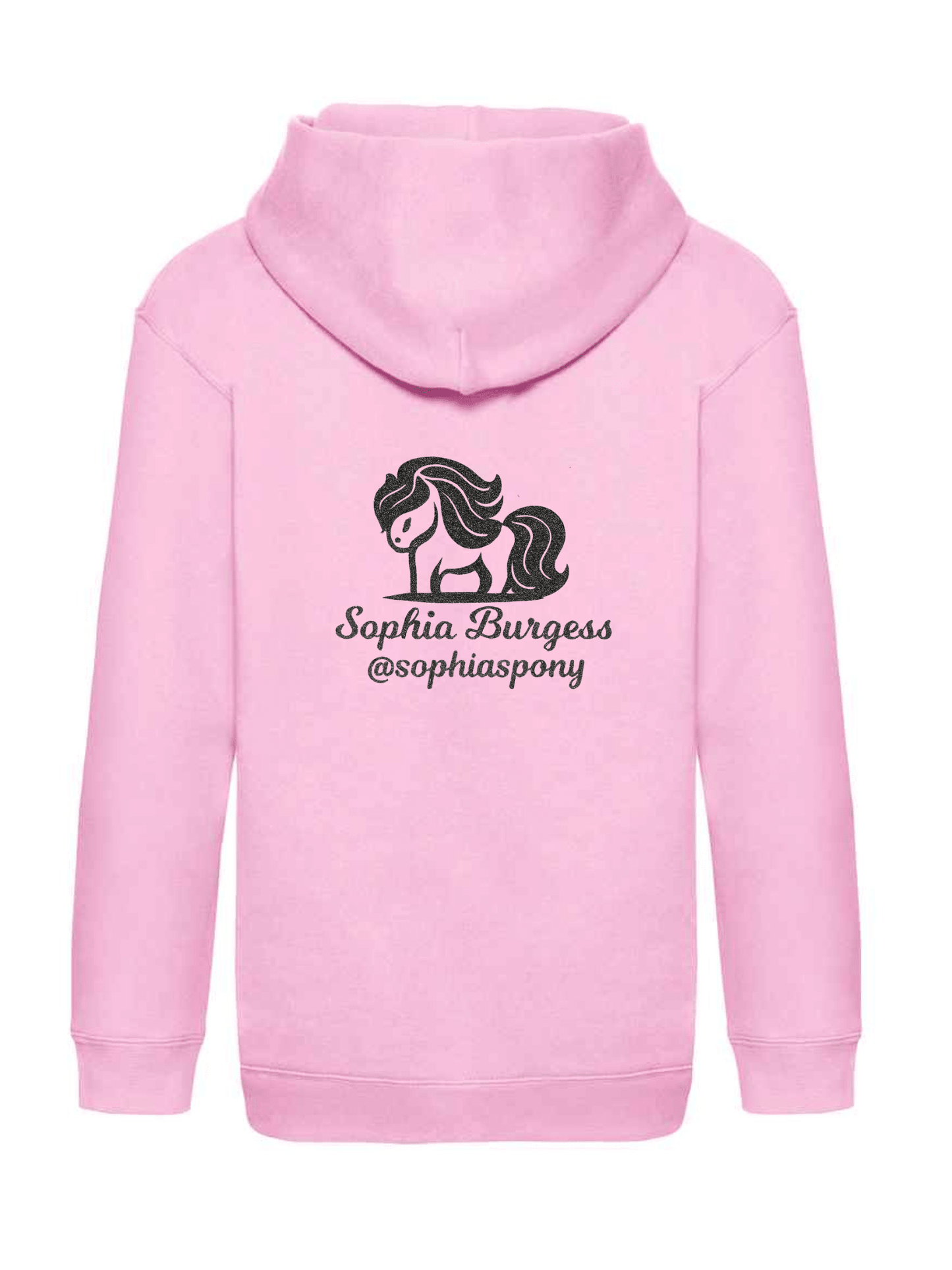 Personalised Pony Hoody Pink with Black Pony Logo and name - Bespoke By Sophia